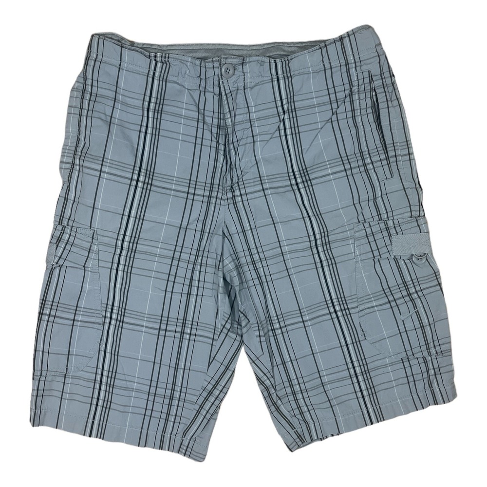 Nike Mens Cargo Shorts Medium Gray Plaid Chino Bermuda Pockets 12" Inseam